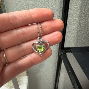 Silver Heart Pendant Necklace with Green Gemstone